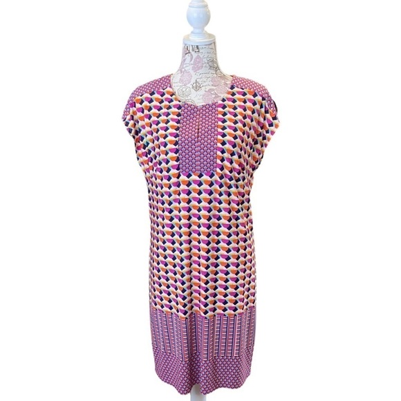 Laundry by Shelli Segal Short Sleeve Geometric Multi Print Shift Dress Size Med - Picture 1 of 10